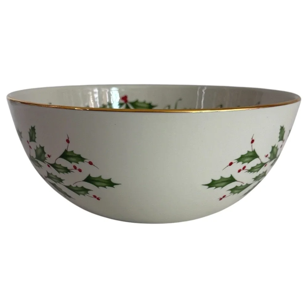 Lenox Xmas Holiday Sentiment Serving Bowl Home Is Where The Heart Is Holly Berry